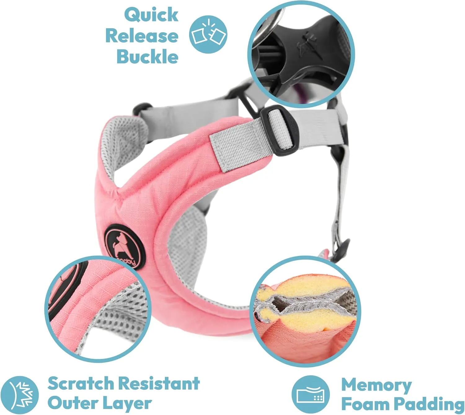 Gooby Memory Foam Step in Harness - Turquoise, X-Large - No Pull Small Dog Harness Patented Choke-Free X Frame - Perfect On-The-Go Dog Harness