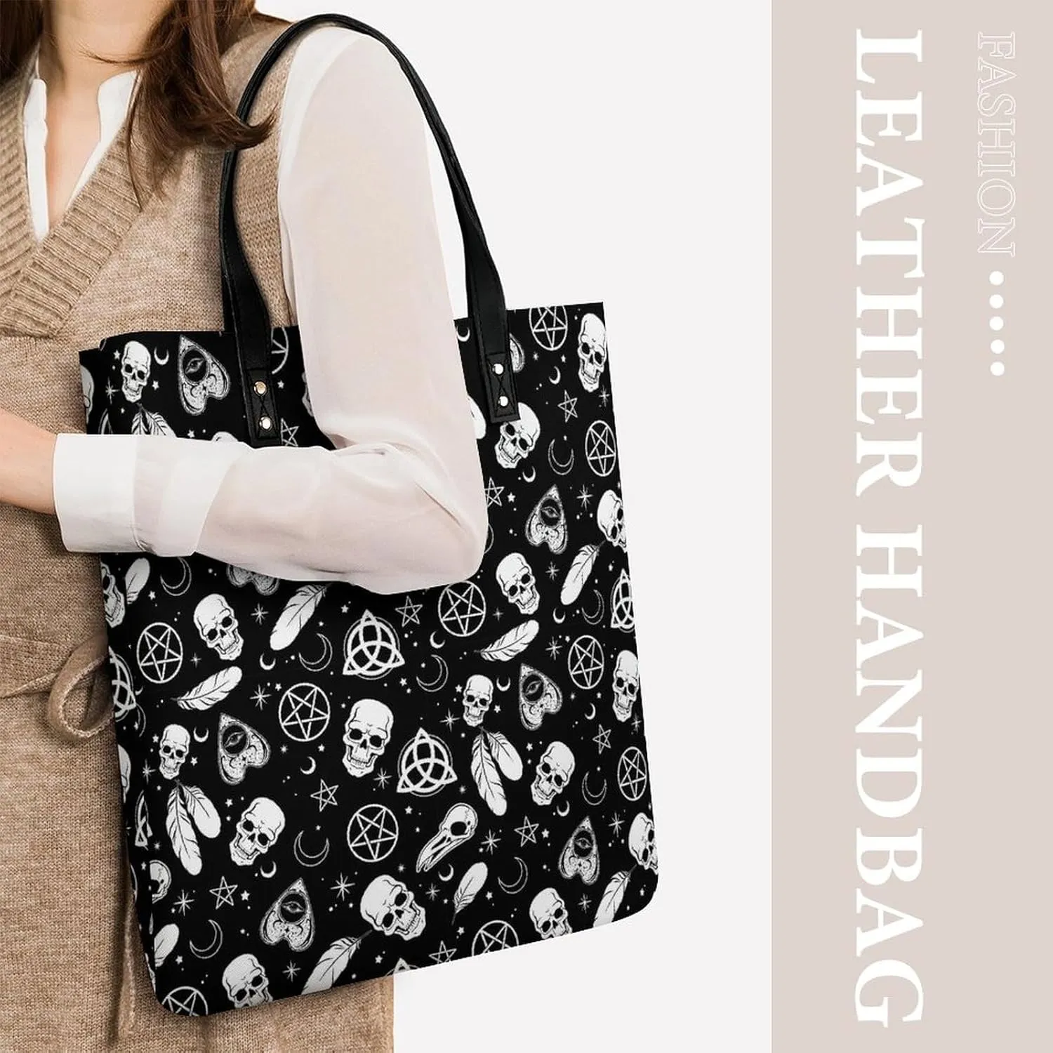 Gothic Magic Witch Witchy Leather Handbag with Large Space, Fashionable Handbag