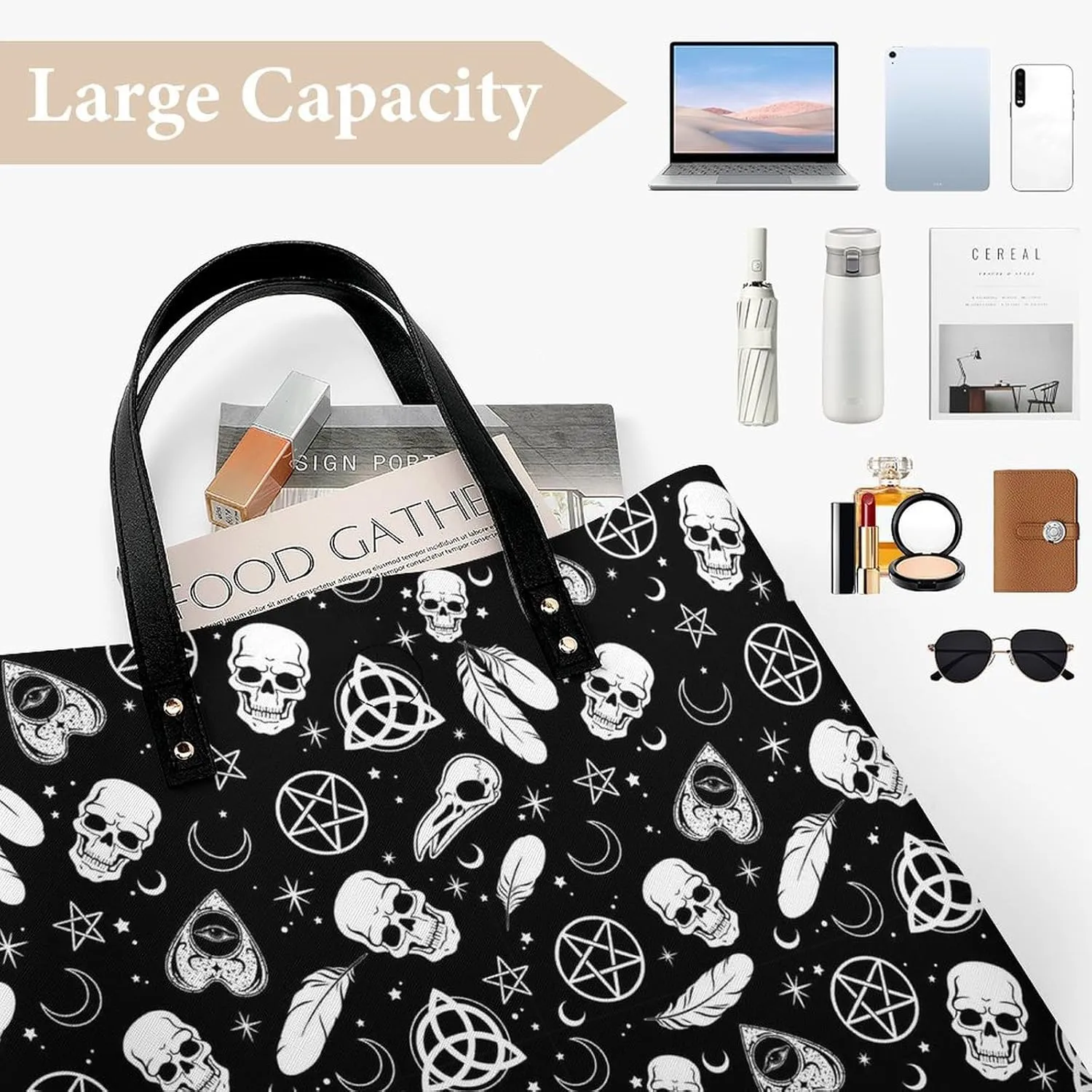 Gothic Magic Witch Witchy Leather Handbag with Large Space, Fashionable Handbag