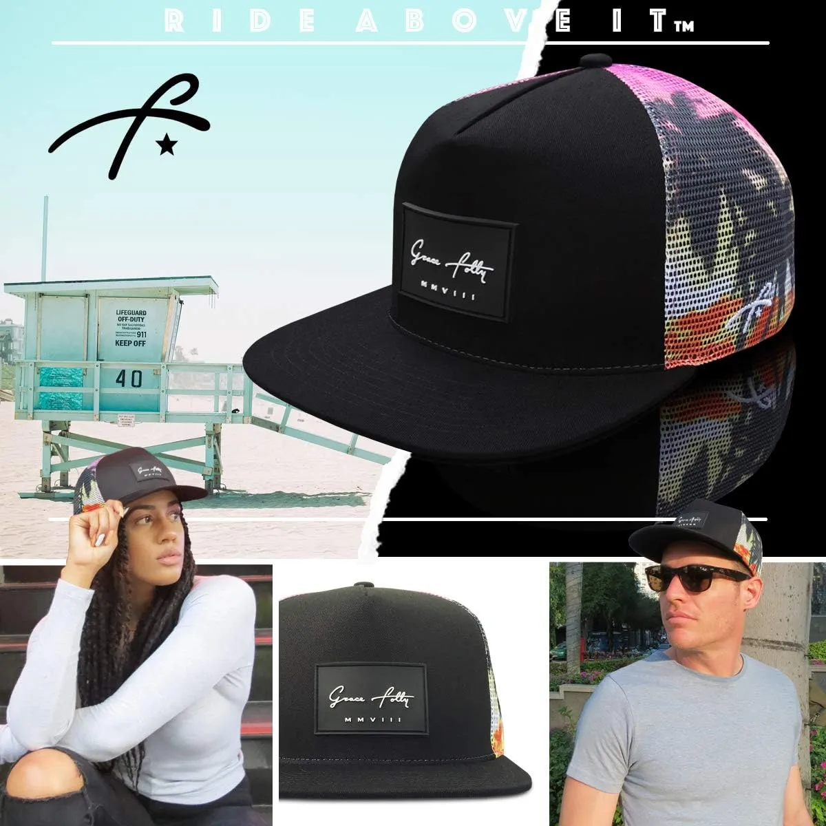 Grace Folly Trucker Hat for Men & Women. Snapback Mesh Caps