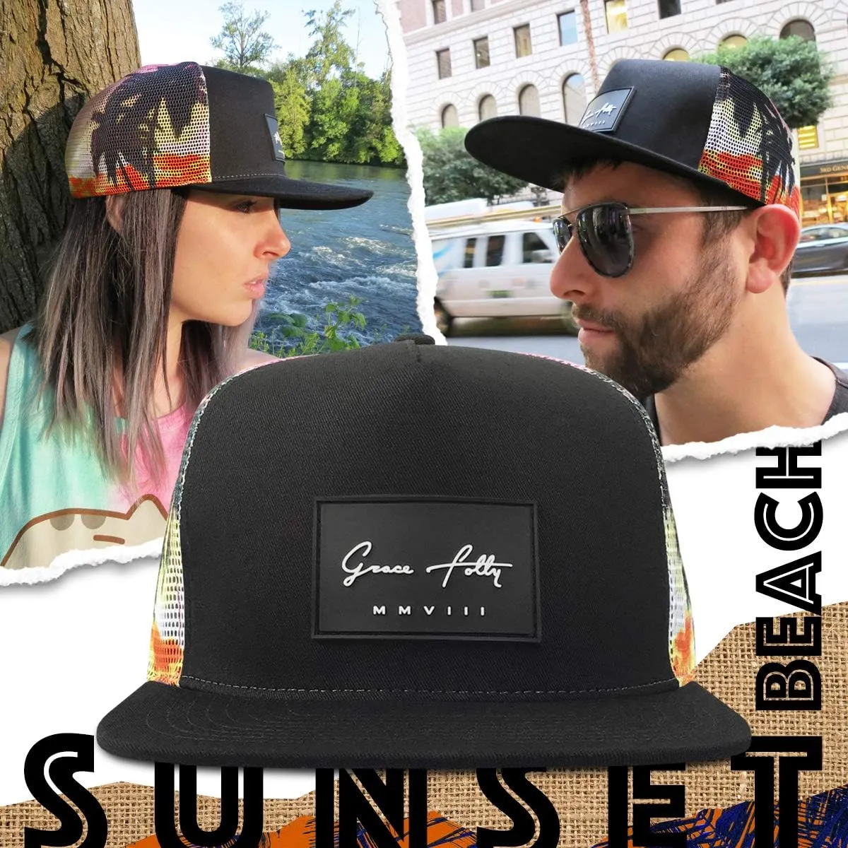 Grace Folly Trucker Hat for Men & Women. Snapback Mesh Caps