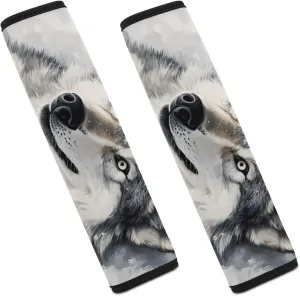 Gray Wolf Lying on Snow Fashion Car Seat Belt Cover Pad for Shoulder Bag Camera Soft Comfort Accessories 2PCS