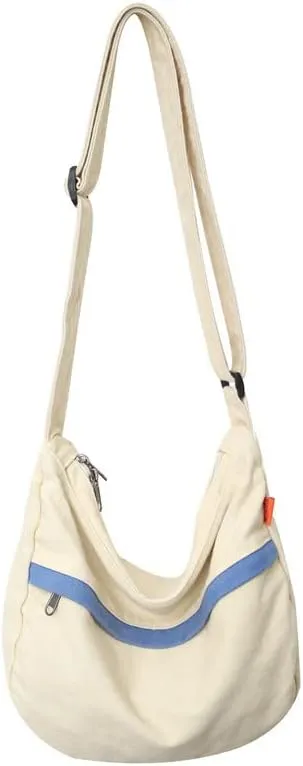 Grunge Canvas Messenger Bag Women Punk Hobo Purses Y2K Aesthetic Shoulder Bag Indie Tote Crossbody Bag Alt Emo Handbag (Beige,Large)