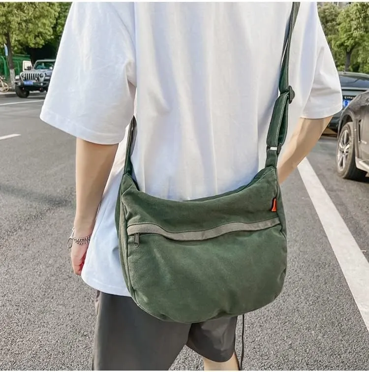 Grunge Canvas Messenger Bag Women Punk Hobo Purses Y2K Aesthetic Shoulder Bag Indie Tote Crossbody Bag Alt Emo Handbag (Beige,Large)