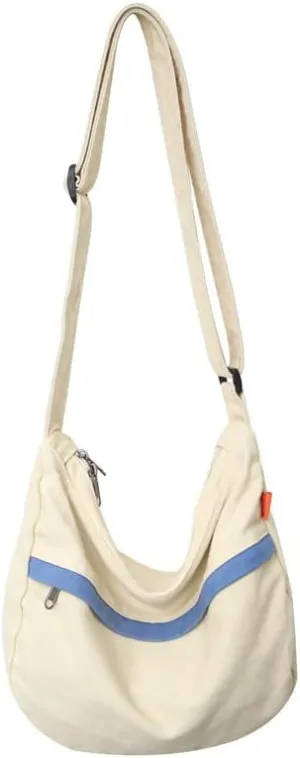 Grunge Canvas Messenger Bag Women Punk Hobo Purses Y2K Aesthetic Shoulder Bag Indie Tote Crossbody Bag Alt Emo Handbag (Beige,Large)