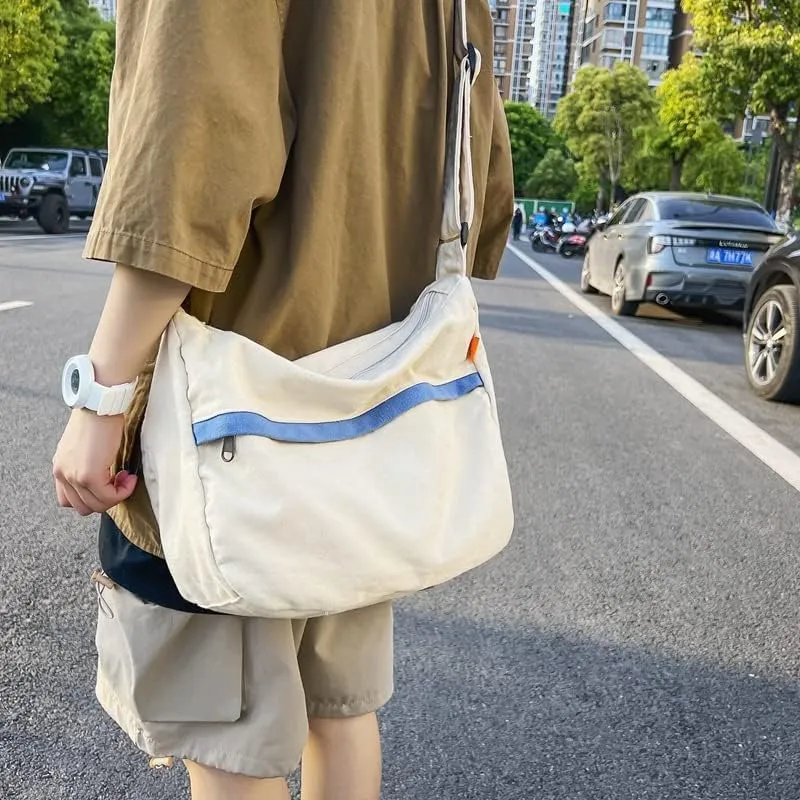 Grunge Canvas Messenger Bag Women Punk Hobo Purses Y2K Aesthetic Shoulder Bag Indie Tote Crossbody Bag Alt Emo Handbag (Beige,Large)