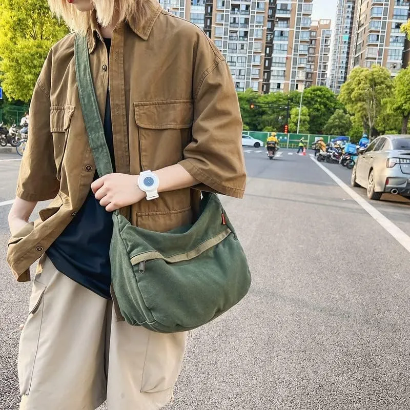 Grunge Canvas Messenger Bag Women Punk Hobo Purses Y2K Aesthetic Shoulder Bag Indie Tote Crossbody Bag Alt Emo Handbag (Beige,Large)
