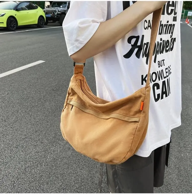 Grunge Canvas Messenger Bag Women Punk Hobo Purses Y2K Aesthetic Shoulder Bag Indie Tote Crossbody Bag Alt Emo Handbag (Beige,Large)