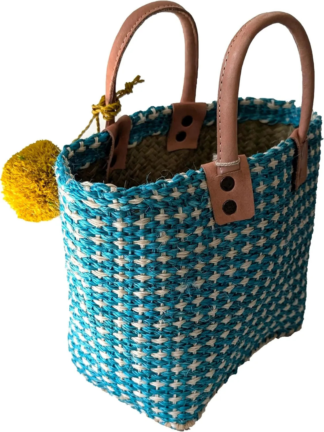 Hadley Tote Handwoven Raffia Bag with Leather Handles & Pom Pom Fruit Charm, Full Size or Mini in Multiple Colors