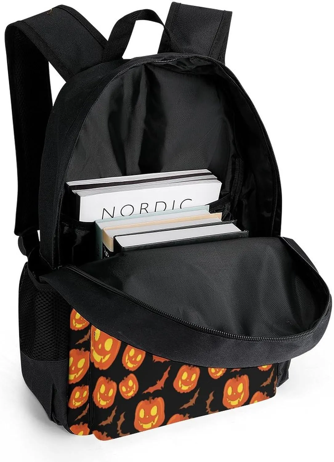 Halloween Party Night Pumpkin Black Backpack Polyester Multipurpose Anti-Theft Shoulder Bag Big Capacity Gym Outdoor Hiking Backpack With Padded Straps