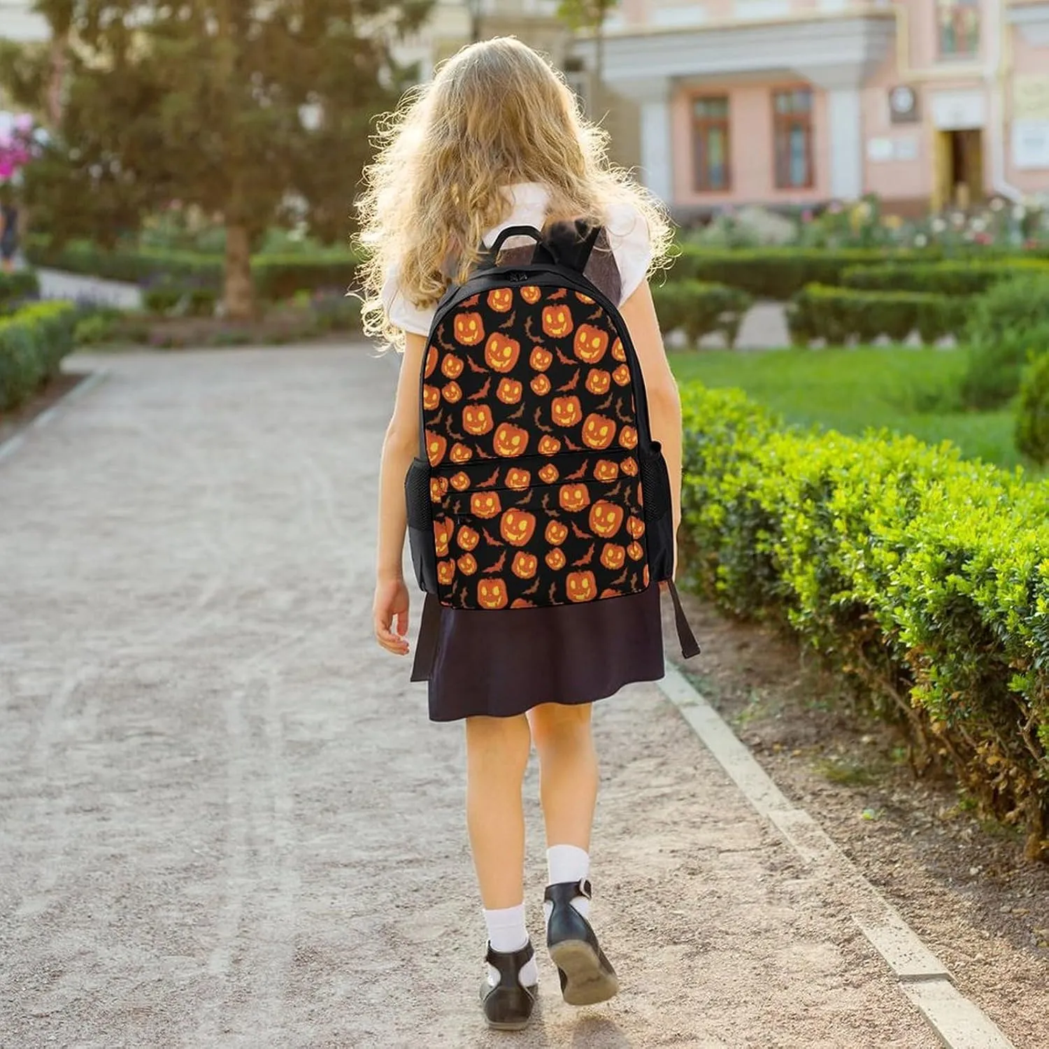 Halloween Party Night Pumpkin Black Backpack Polyester Multipurpose Anti-Theft Shoulder Bag Big Capacity Gym Outdoor Hiking Backpack With Padded Straps