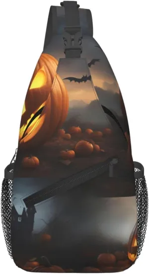 Halloween Pumpkin Men'S Casual Chest Crossbody Bag, Lightweight Durable Shoulder Sling Pack For Daily Use, Travel, And Outdoor.