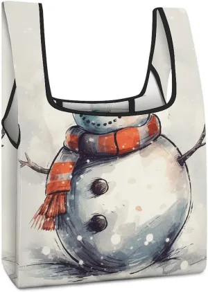 Hand Drawn Snowman Tote Bag Reusable Shopping Handbag Washable Foldable Grocery Tote for Picnic Shopping