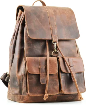Handmade World Retro Buffalo Hunter Leather Rucksack 17 Inch Laptop Backpack Trailblaze Expedition Travel knapsack College Book Hiking Bag