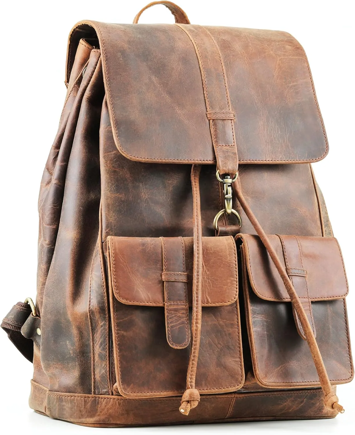 Handmade World Retro Buffalo Hunter Leather Rucksack 17 Inch Laptop Backpack Trailblaze Expedition Travel knapsack College Book Hiking Bag