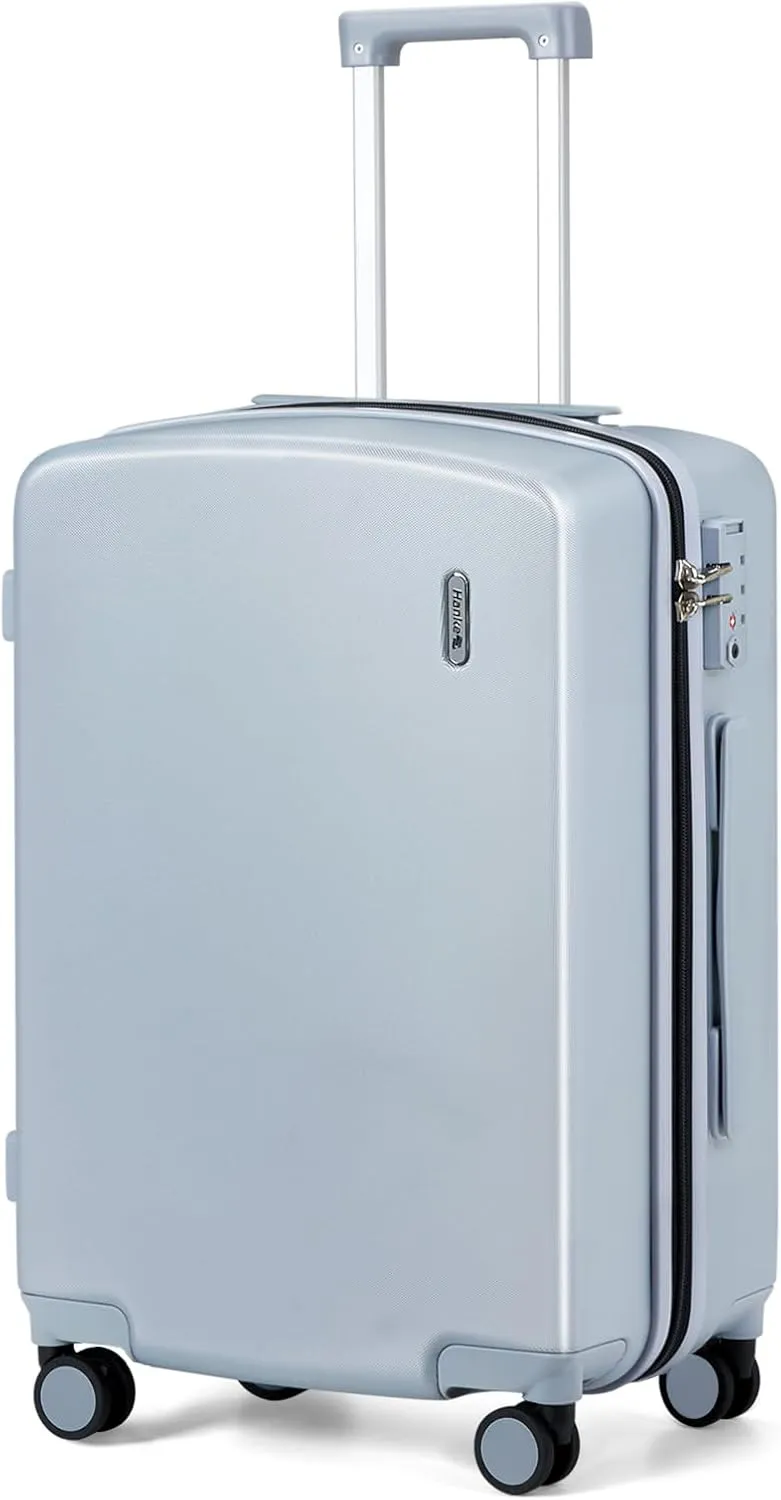 Hanke 24 Inch Checked Luggage with Wheels Lightweight PC Hard Shell Suitcases TSA Luggage Medium Size Travel Luggage Checked Bag Rolling Suitcase for Mens Women(Grey)