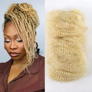 HAPPY&CC Afro Kinkys Bulk Human Hair For Dreadlock Extensions Braids Twist Micro Lock Extensions #613 Blonde Color 14 Inch 50gram