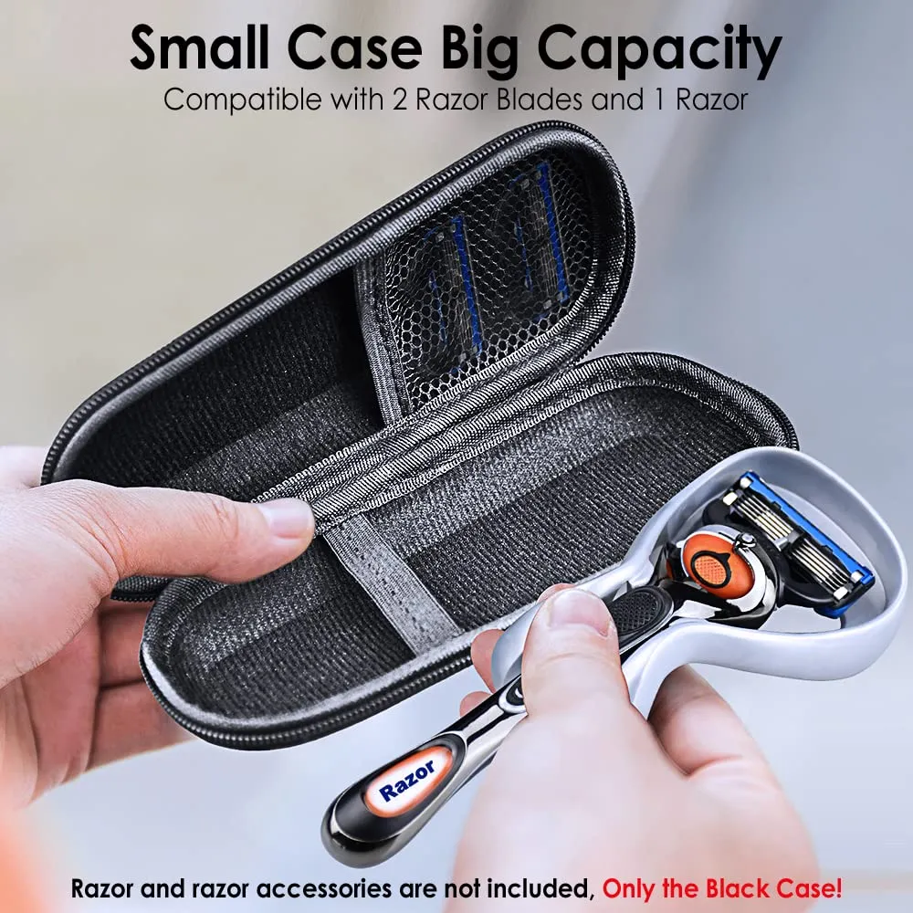 Hard EVA Razor Travel Case Compatible with Gillette Men's Razor - Mesh Pocket for 2 Razor Blades   Lightweight Carrying Handle   Durable Zipper (Only Case) (Black)