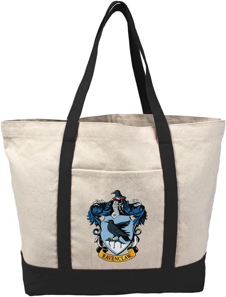 Harry Potter Hogwarts School Crest Tote Bag With External Pocket, Reusable Shoulder Bag for Shopping, Beach, Royal Collection