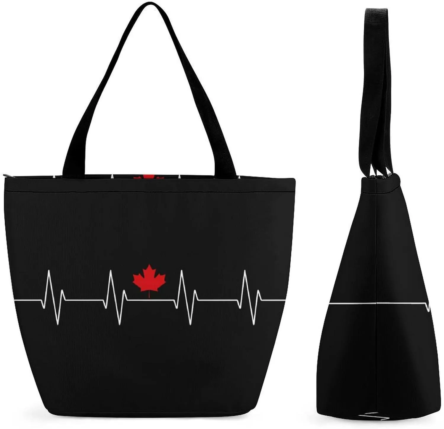 Heartbeat Maple Leaf Canada Flag Tote Bag for Women Reusable Beach Shoulder Bag Lightweight Grocery Bags Travel Handbag