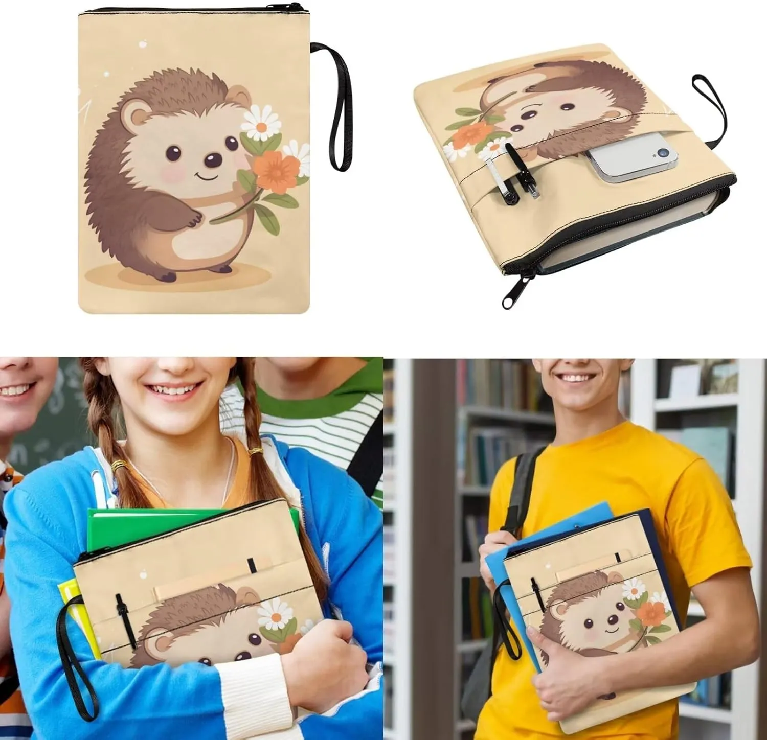 Hedgehogs 4Pc Backpack Set for Boys Multi-Functional Crossbody School Bag for Teen Portable Food Bag for Travel Work Office Climbing School 4pack