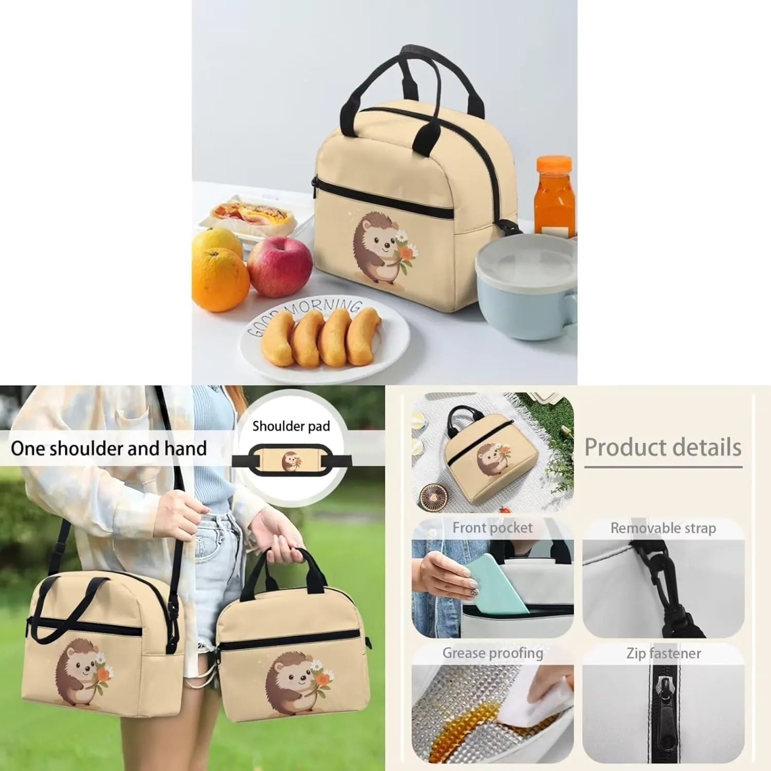 Hedgehogs 4Pc Backpack Set for Boys Multi-Functional Crossbody School Bag for Teen Portable Food Bag for Travel Work Office Climbing School 4pack