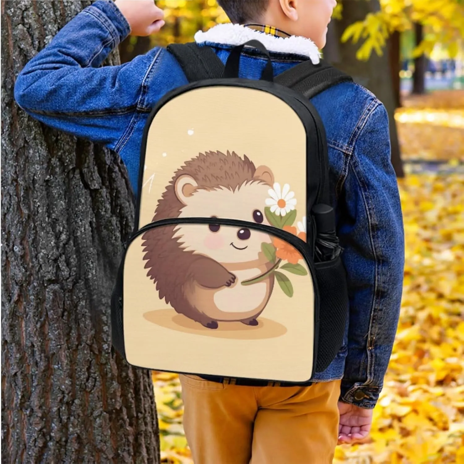 Hedgehogs 4Pc Backpack Set for Boys Multi-Functional Crossbody School Bag for Teen Portable Food Bag for Travel Work Office Climbing School 4pack