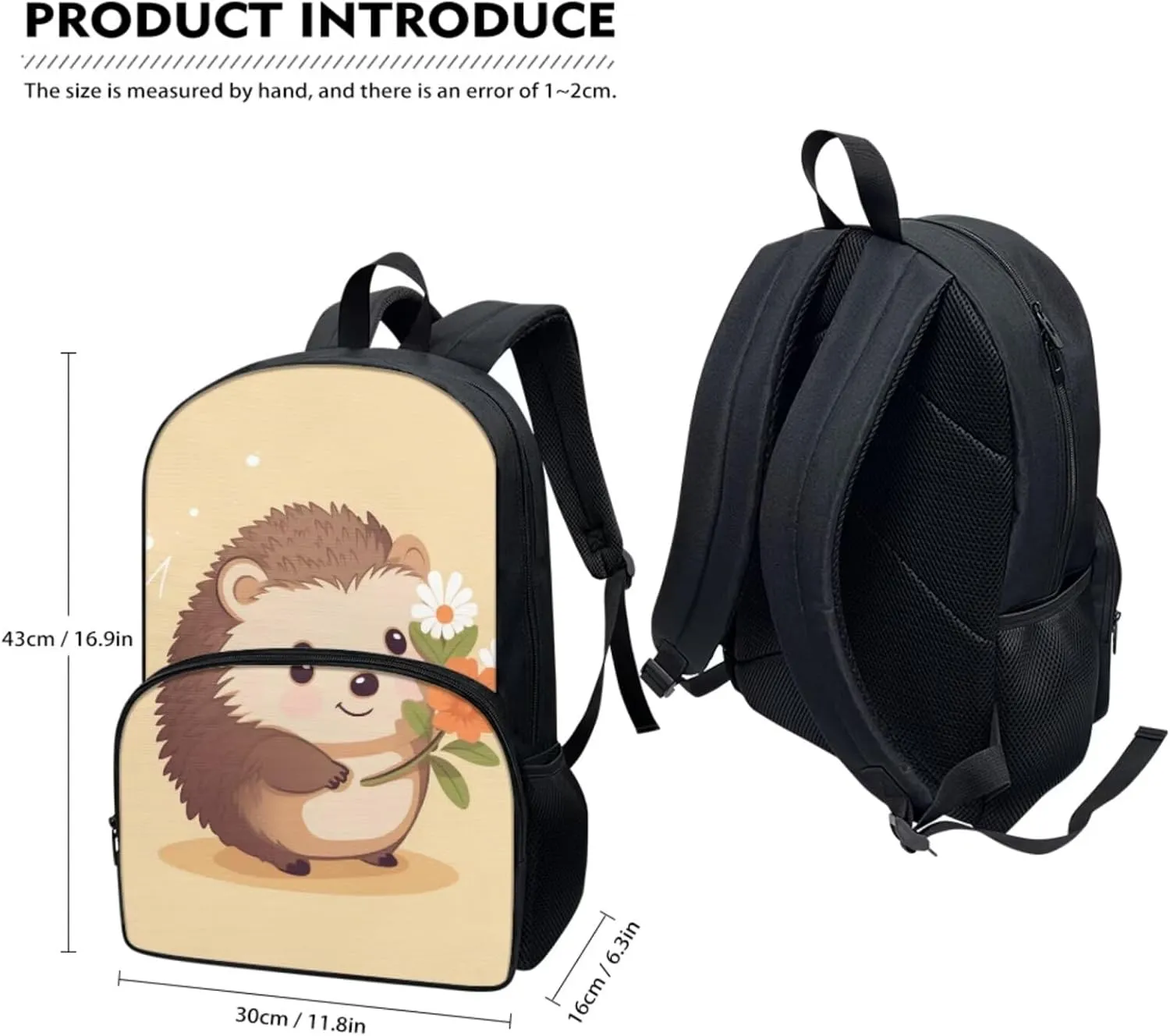 Hedgehogs 4Pc Backpack Set for Boys Multi-Functional Crossbody School Bag for Teen Portable Food Bag for Travel Work Office Climbing School 4pack