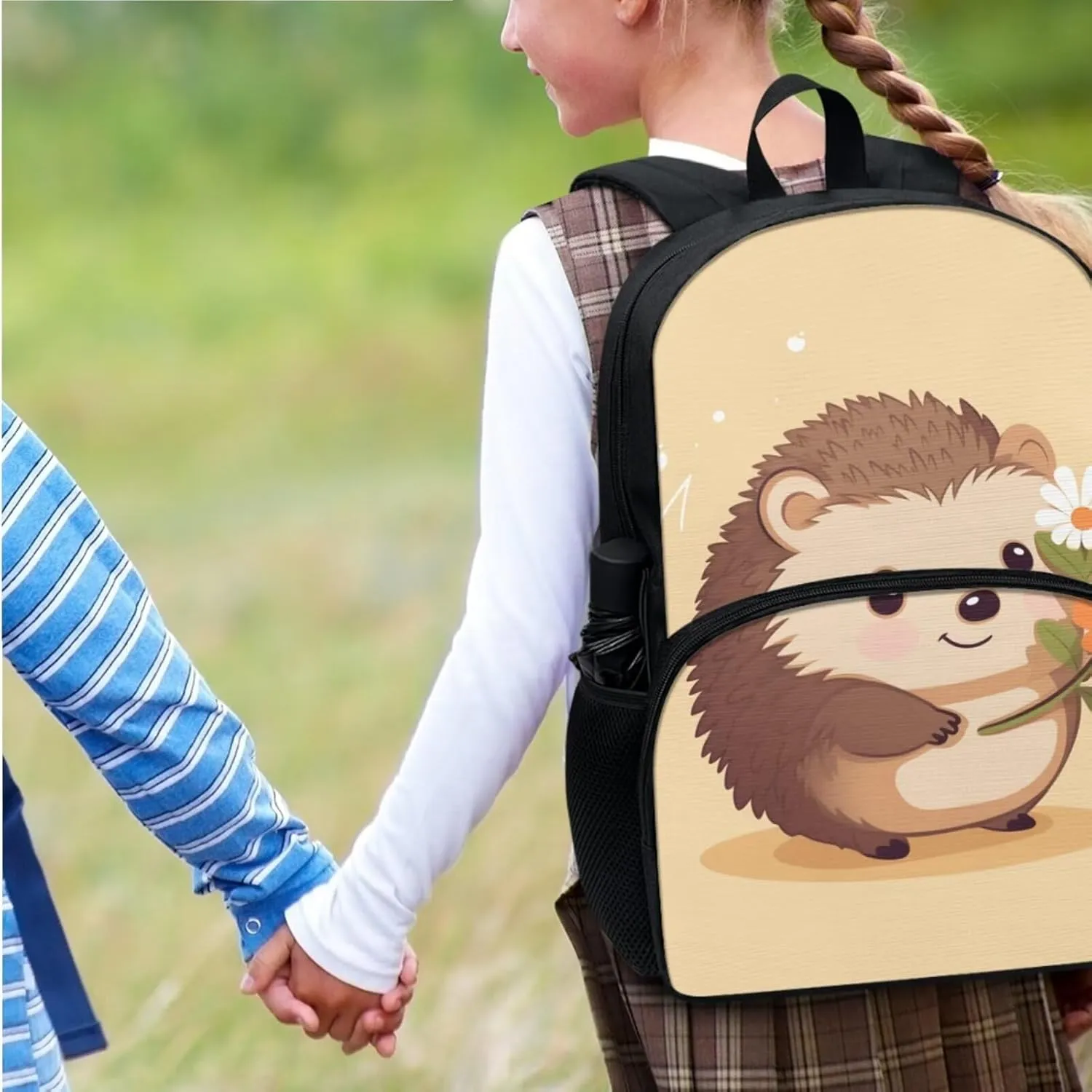 Hedgehogs 4Pc Backpack Set for Boys Multi-Functional Crossbody School Bag for Teen Portable Food Bag for Travel Work Office Climbing School 4pack