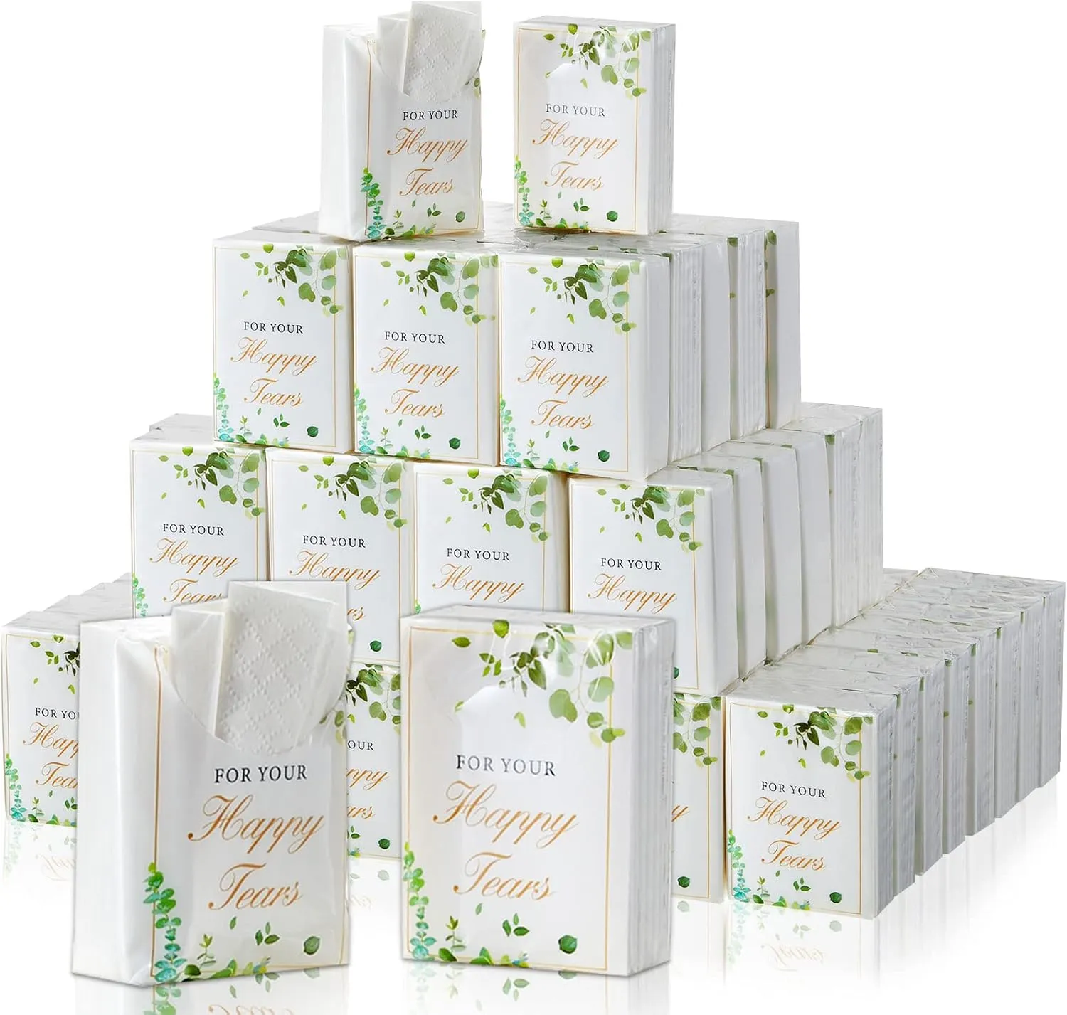 Henoyso 120 Pack Wedding Facial Tissues Welcome Bags Happy Tears Pocket Mini Tissues 4 Ply Travel Size Wipes 7 Sheets Each Pack for Wedding Guests Party Favors