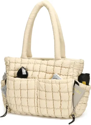 Herald Quilted Puffer Tote Bag for Women, Bubble Puffy Handbag with Compartments, Shoulder Purse for Work Travel Gym