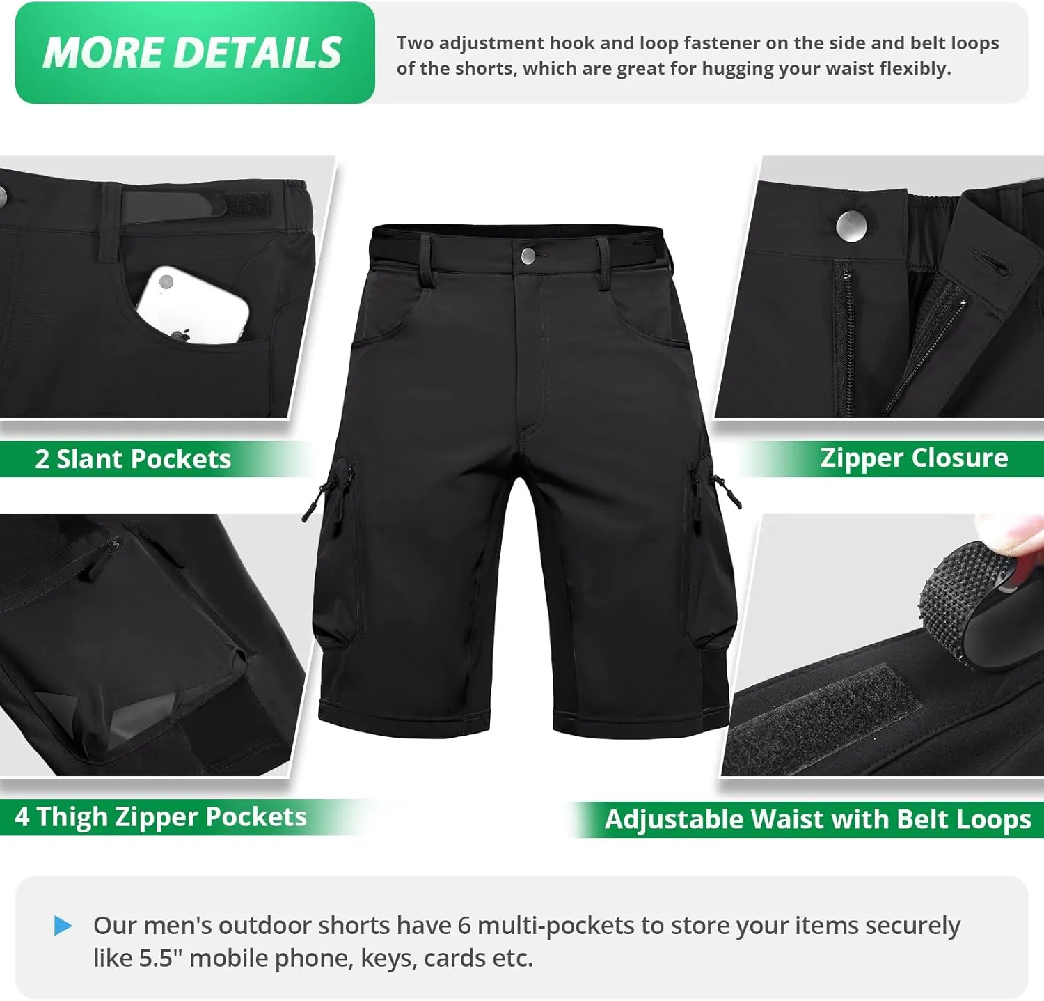 Hiauspor Mens Hiking Cargo Shorts Lightweight Water-Resistant Stretch Quick Dry for Casual Golf Fishing Tactical Bike Outdoor
