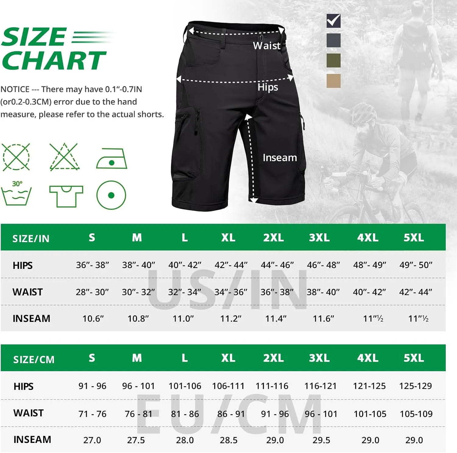 Hiauspor Mens Hiking Cargo Shorts Lightweight Water-Resistant Stretch Quick Dry for Casual Golf Fishing Tactical Bike Outdoor
