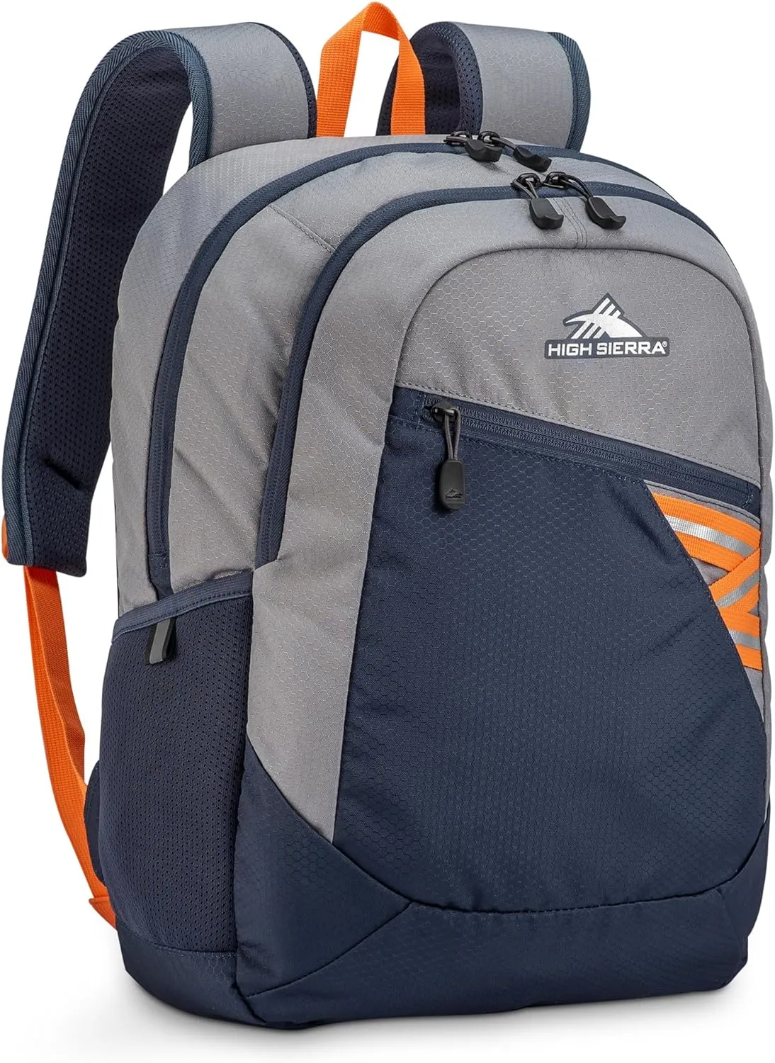 High Sierra Outburst 2.0 Carry-On Daypack Book Bag with Padded Laptop Tablet Sleeve, 360 Degree Reflectivity, Fits Most 15.6" Laptops, 28L, Steel Grey/Indigo