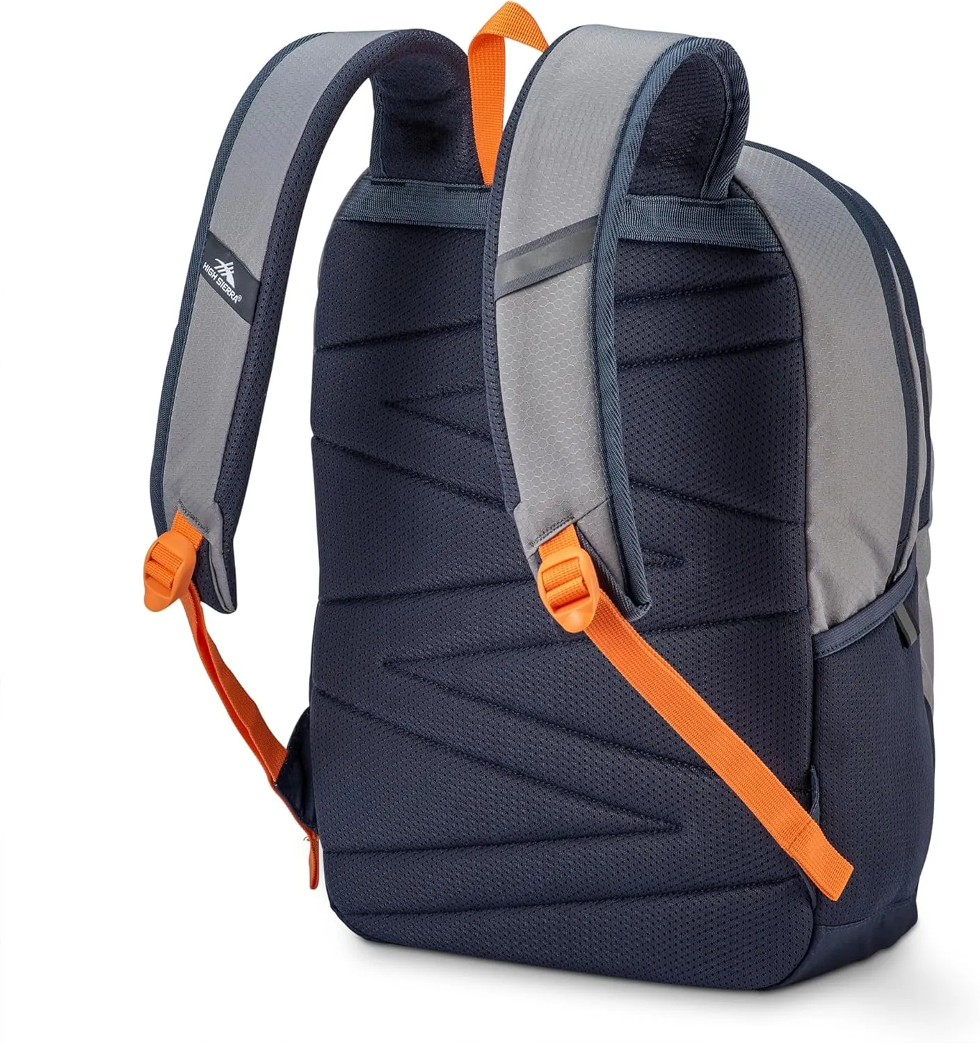 High Sierra Outburst 2.0 Carry-On Daypack Book Bag with Padded Laptop Tablet Sleeve, 360 Degree Reflectivity, Fits Most 15.6" Laptops, 28L, Steel Grey/Indigo