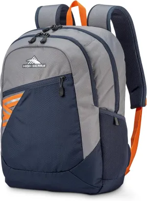 High Sierra Outburst 2.0 Carry-On Daypack Book Bag with Padded Laptop Tablet Sleeve, 360 Degree Reflectivity, Fits Most 15.6" Laptops, 28L, Steel Grey/Indigo