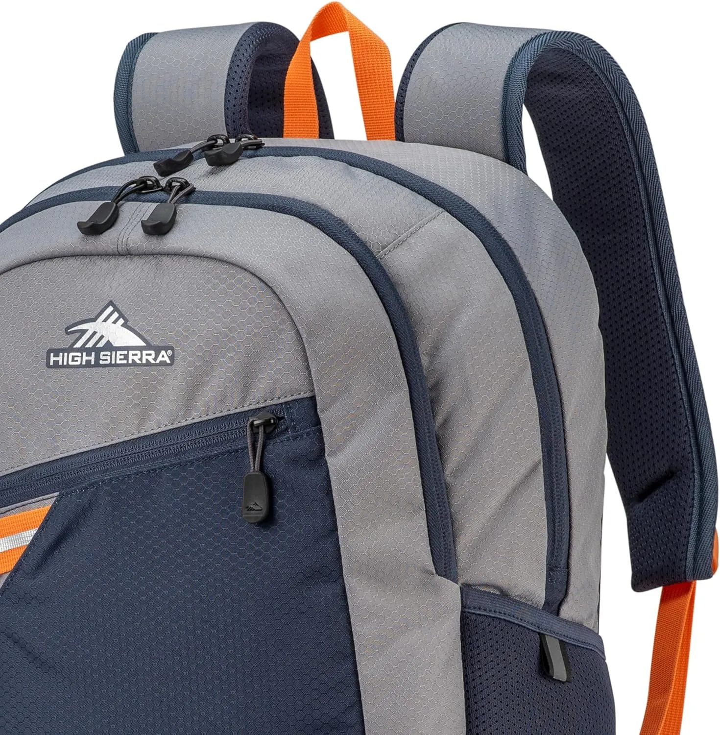 High Sierra Outburst 2.0 Carry-On Daypack Book Bag with Padded Laptop Tablet Sleeve, 360 Degree Reflectivity, Fits Most 15.6" Laptops, 28L, Steel Grey/Indigo