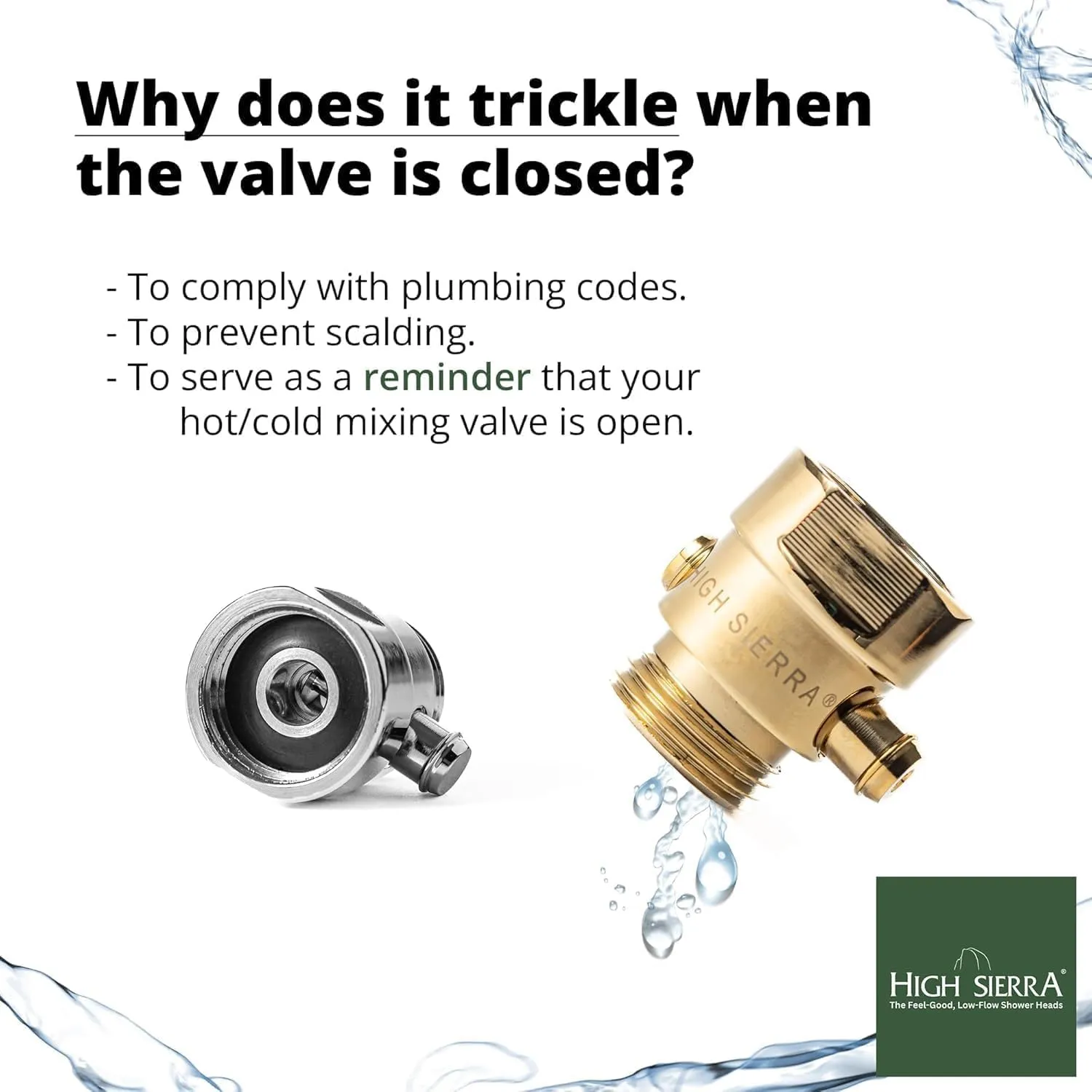 High Sierra Showerheads® - Solid Metal 2.0 GPM High-Flow Shower Head with Limescale Resistant Insert & Pressure Control Valve that Shuts It Off to Just a Trickle - Chrome
