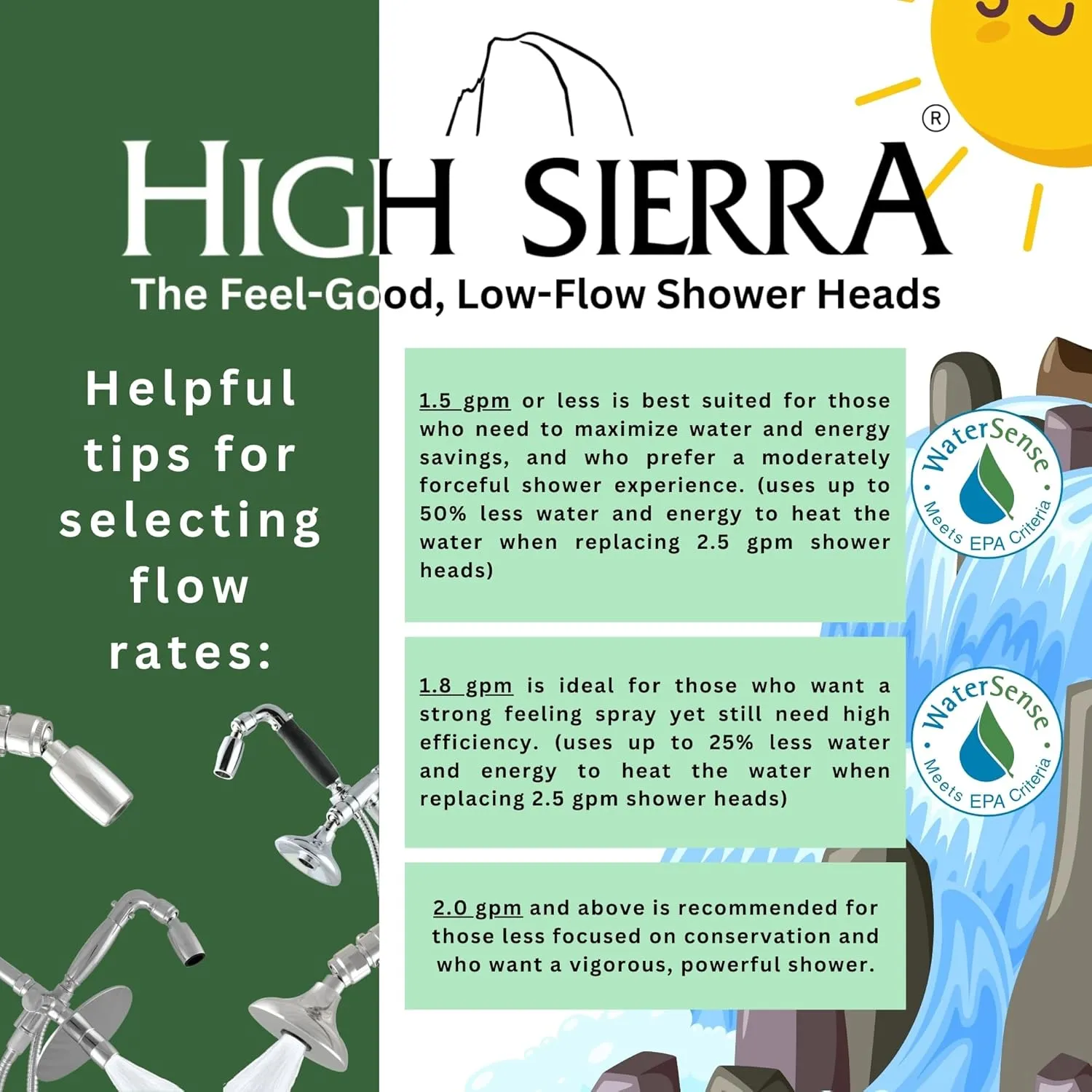 High Sierra Showerheads® - Solid Metal 2.0 GPM High-Flow Shower Head with Limescale Resistant Insert & Pressure Control Valve that Shuts It Off to Just a Trickle - Chrome