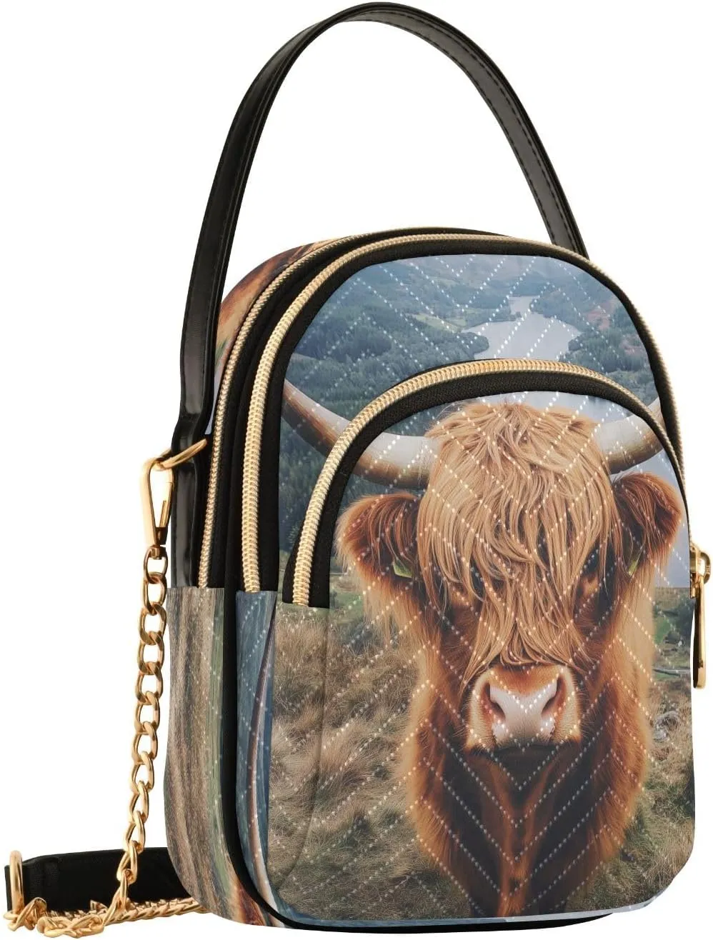 Highland Cow Grassland Brown Crossbody Bags for Women Fanny Pack Hand Travel Small Sling Cross Body Bag Phone Wallet Mini Purse