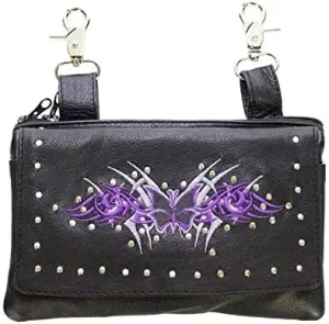 Hip Bag Purse with Purple Butterfly and Studs