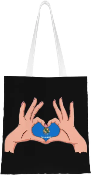 Holding A Heart Flag Of Oklahoma Tote Bag for Women Canvas Shopping Bags Reusable Beach Bag Grocery Bags Tote Shoulder Bag Gift Bags