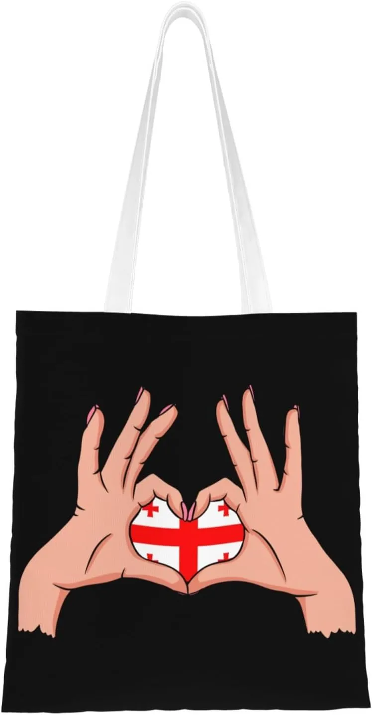 Holding Love In Your Hands Flag Of Georgia Tote Bag for Women Canvas Shopping Bags Reusable Large Capacity Casual Shoulder Handbags Grocery Bags DIY Gift Bags