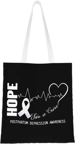 Hope For A Cure Postpartum Depression Awareness Tote Bag for Women Canvas Shopping Bags Reusable Large Capacity Casual Shoulder Handbags Grocery Bags DIY Gift Bags