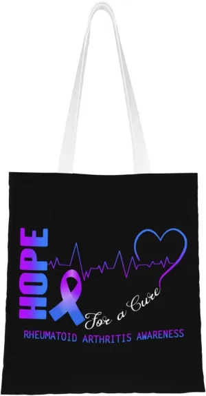 Hope For A Cure Rheumatoid Arthritis Awareness Tote Bag for Women Canvas Shopping Bags Reusable Beach Bag Grocery Bags Tote Shoulder Bag Gift Bags