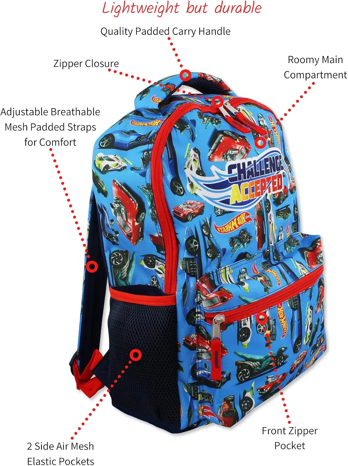 Hot Wheels Race Car Boys 16 Inch School Backpack (One Size, Blue)