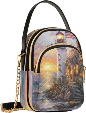 House Seagull Sunset Orange Crossbody Bags for Women Fanny Packs Small Sling Cross Body Bag Phone Wallet Mini Purse