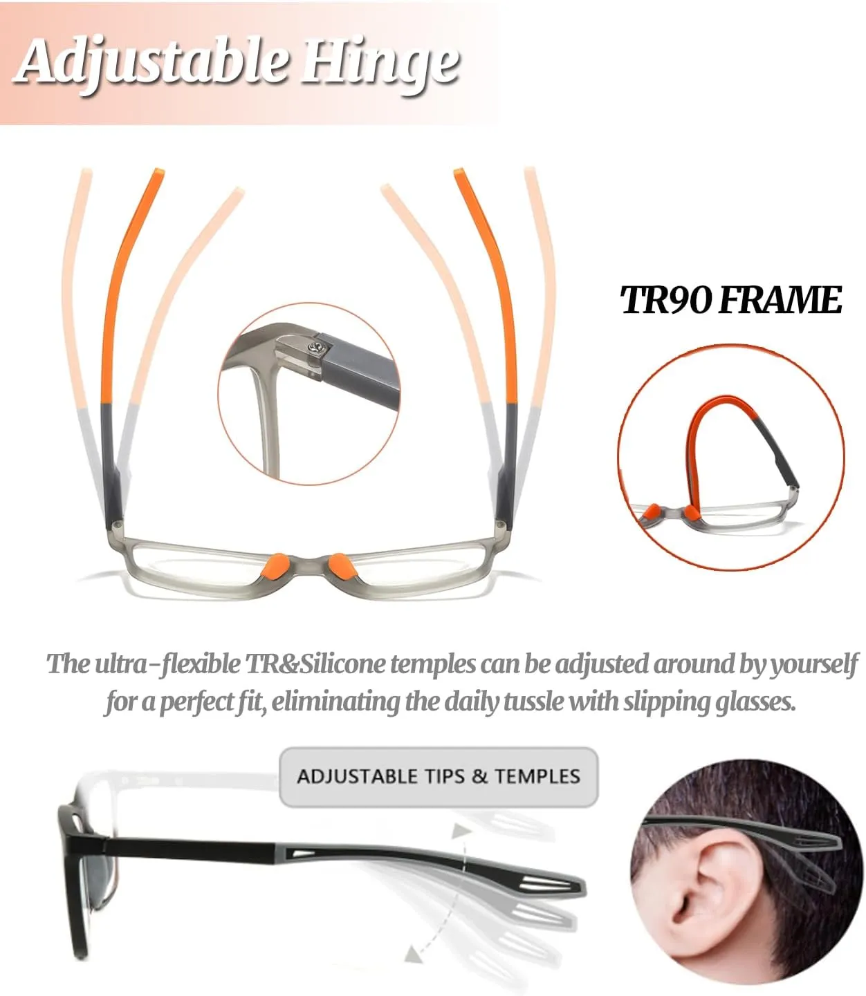 Hubeye 3 Packs Progressive Reading Glasses For Men Blue Light Blocking Square Reader TR90 Ultralight Flexible  1.0