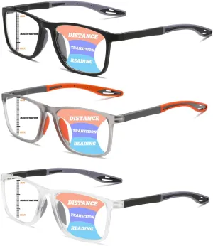 Hubeye 3 Packs Progressive Reading Glasses For Men Blue Light Blocking Square Reader TR90 Ultralight Flexible  1.0