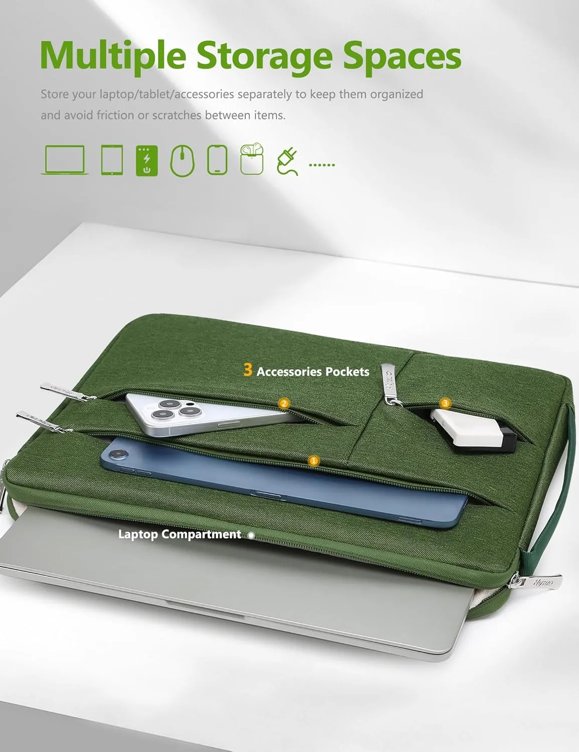 HYZUO 15-16 Inch Laptop Sleeve Bag for MacBook Pro 16 M4/M3/M2/M1 2025-2019, 15" Surface Book, Portable NoteBook Case for 15" 15.6" HP Dell Lenovo ThinkBook Asus Acer Samsung HUAWEI, Grass Green